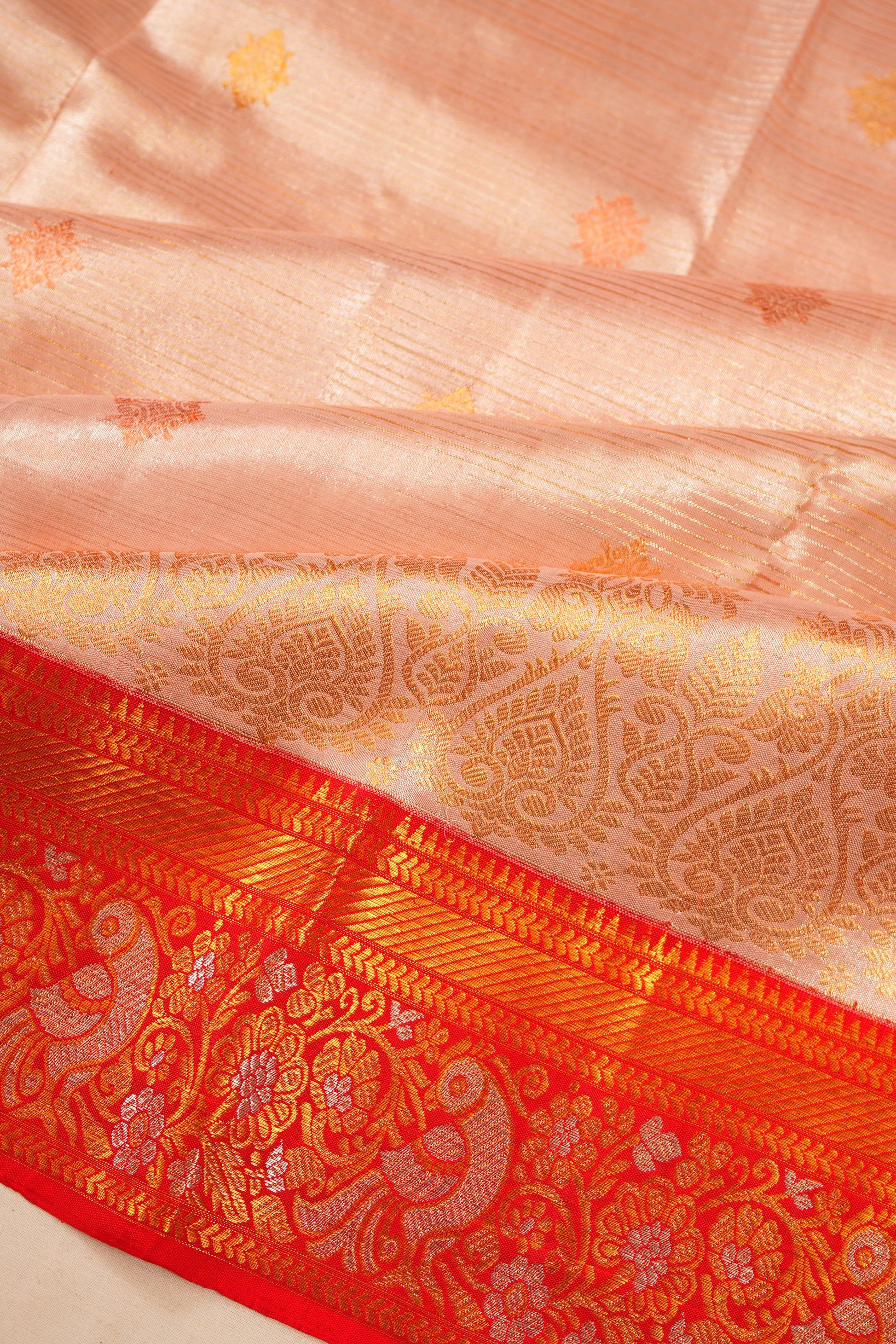 Kanchipuram Silk Tissue Butta Peach Saree
