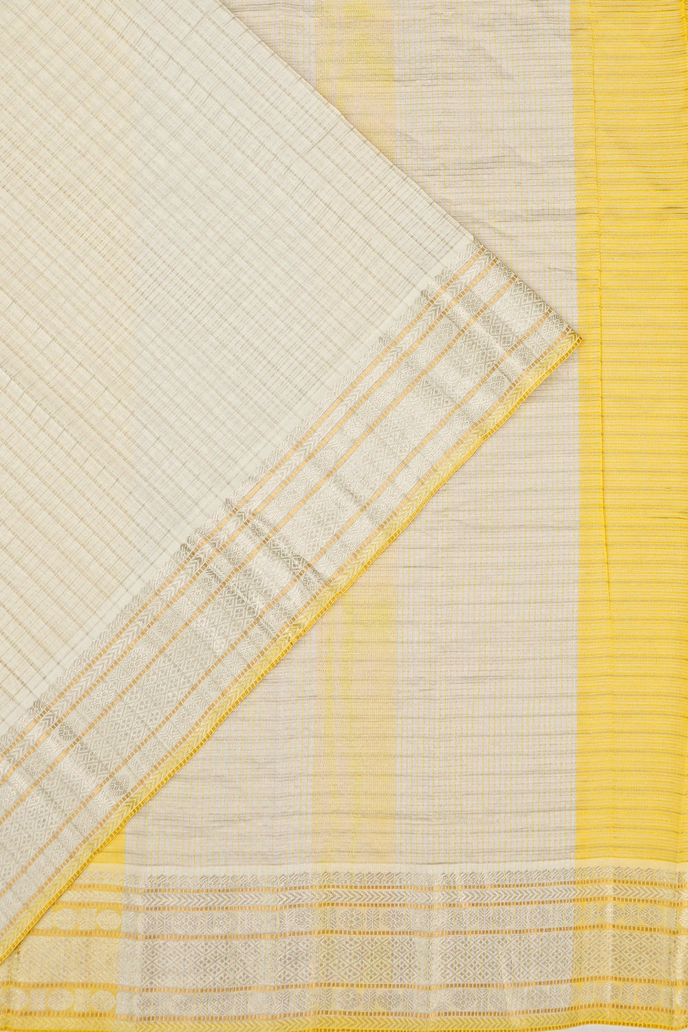 Chanderi Kora Organza Checks White Saree With Zari Border 1214978301