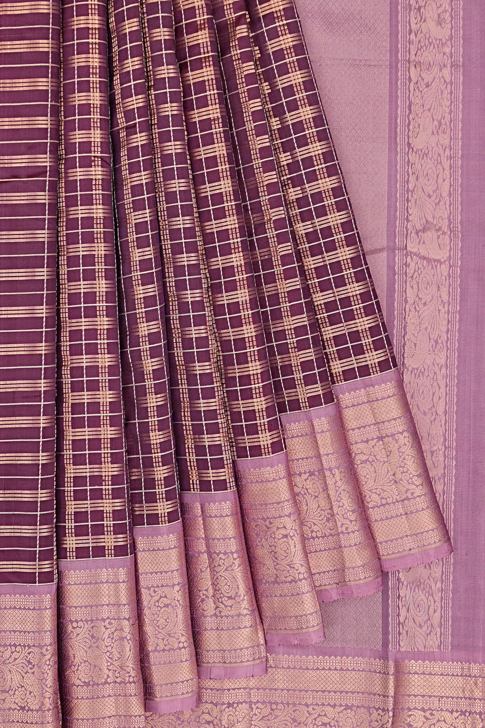 Kanchipuram Silk Checks Purple Saree 1214978359