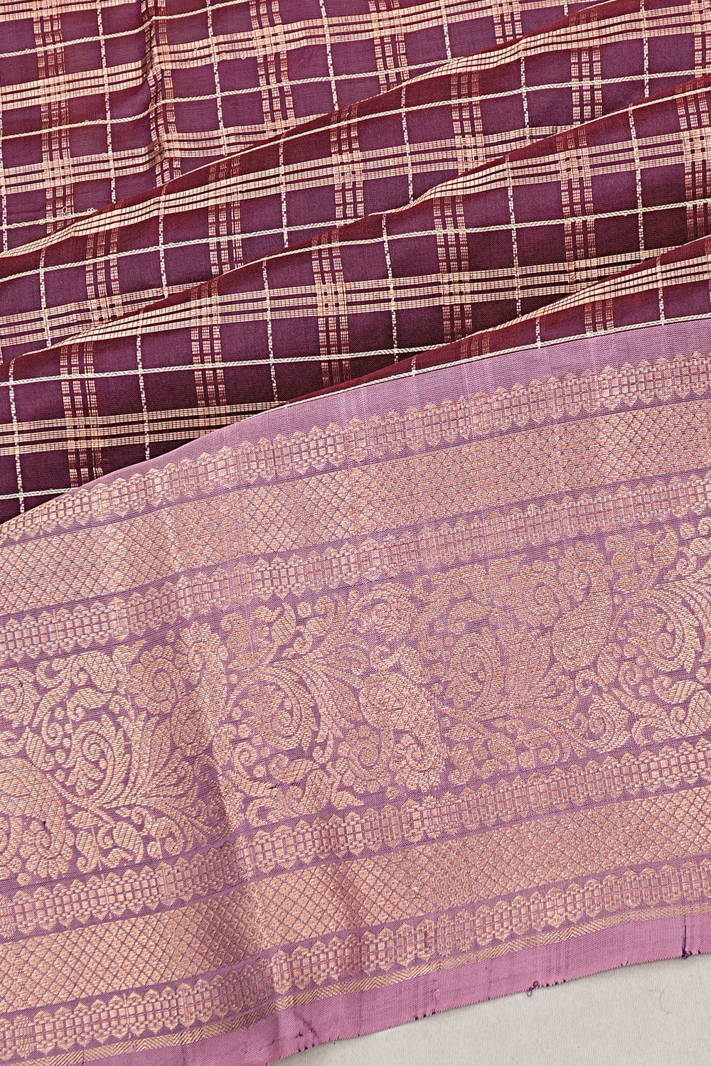 Kanchipuram Silk Checks Purple Saree 1214978359