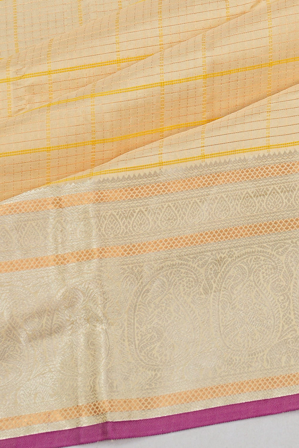 Kanchipuram Silk Checks Cream Saree