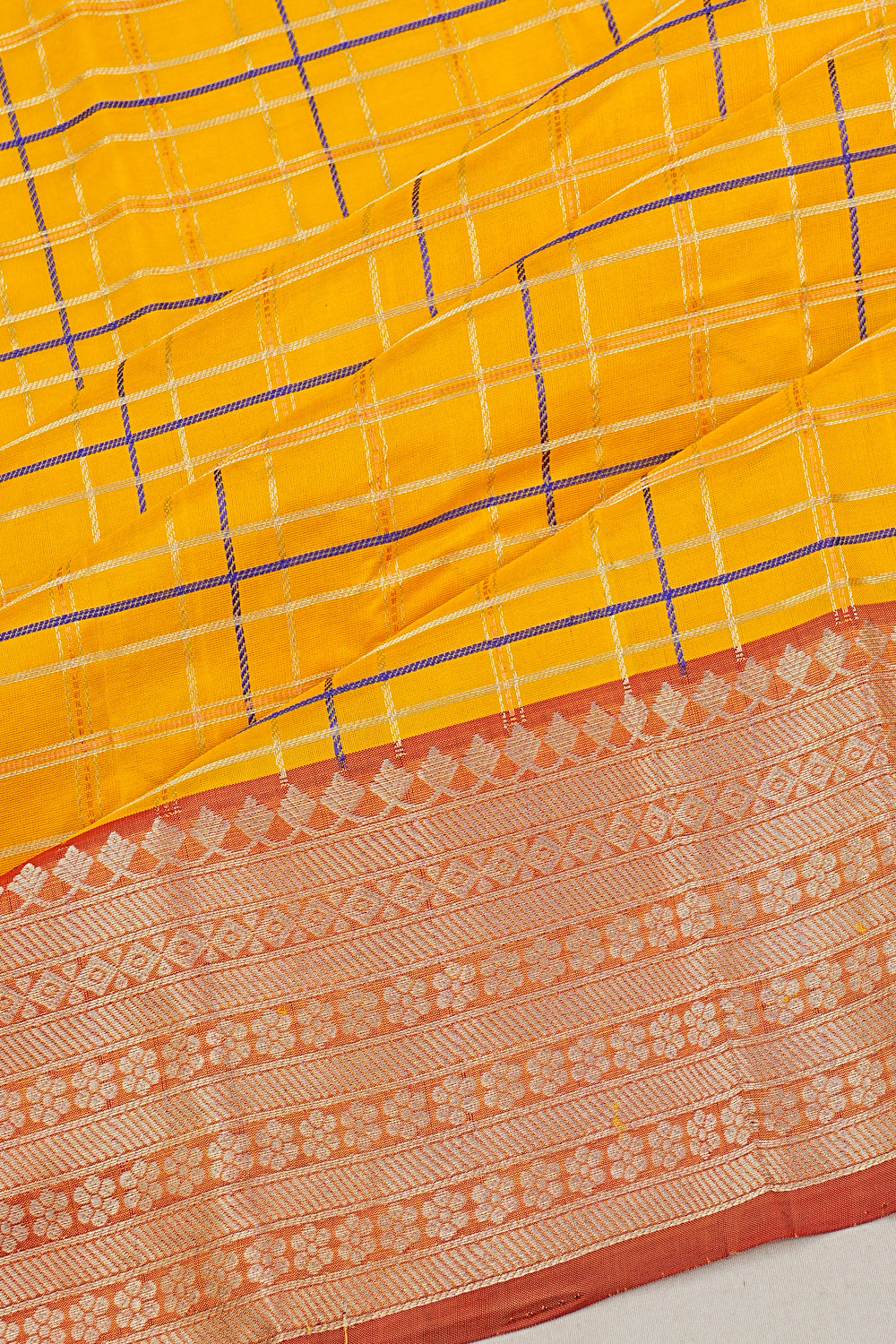Kanchipuram Silk Checks Yellow Saree