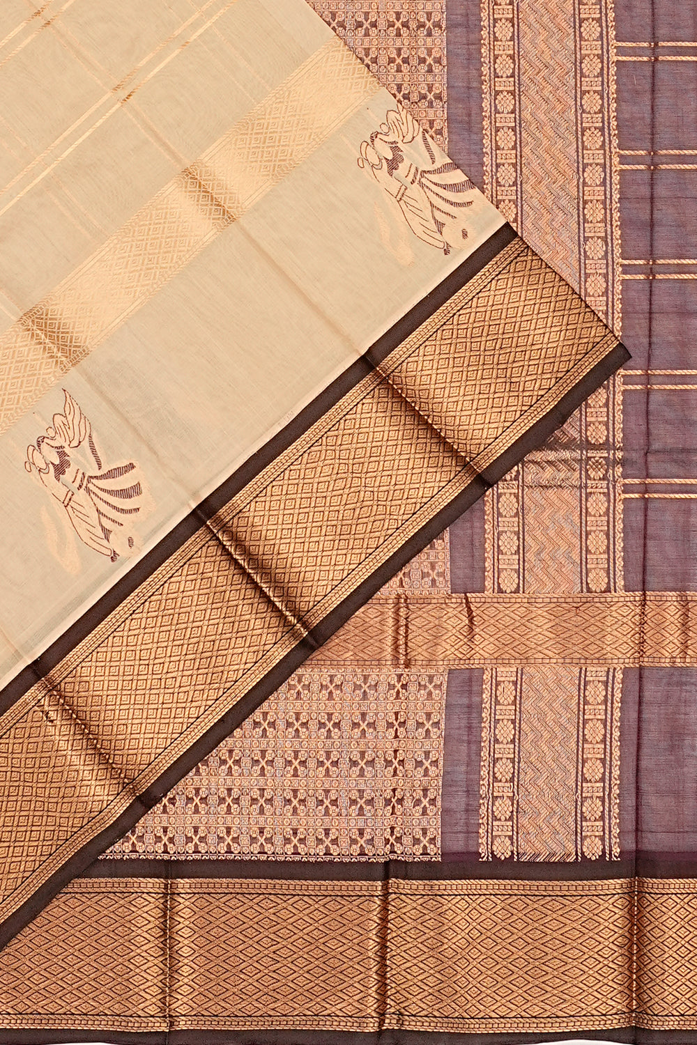 Kuppadam Cotton Silk Checks Cream Saree