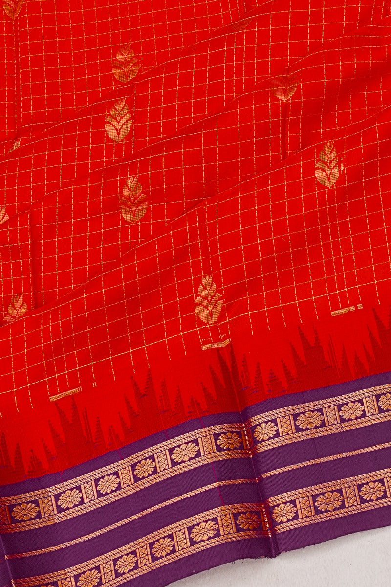 Kuppadam Cotton Silk Checks And Butta Red Saree