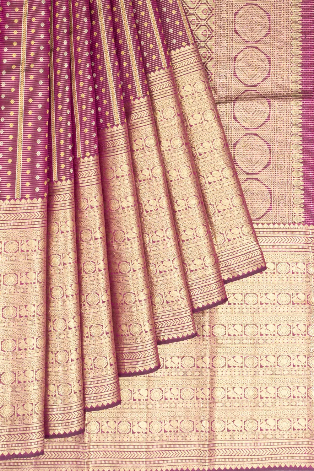 Kanchipuram Silk Checks And Butta Purple Saree