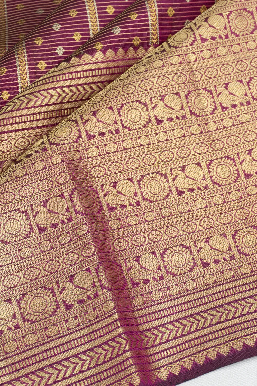 Kanchipuram Silk Checks And Butta Purple Saree