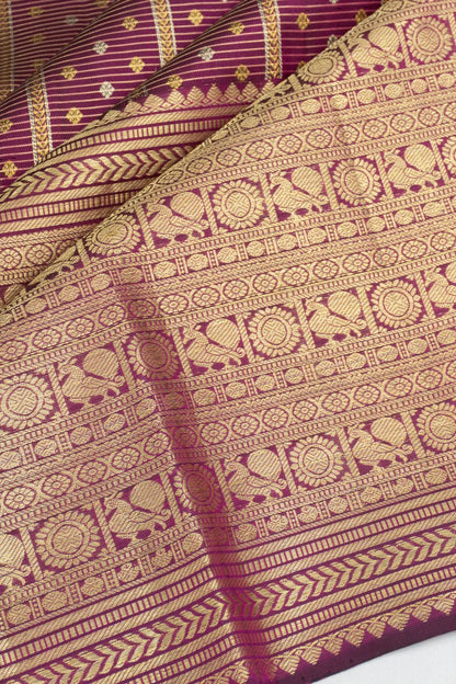 Kanchipuram Silk Checks And Butta Purple Saree