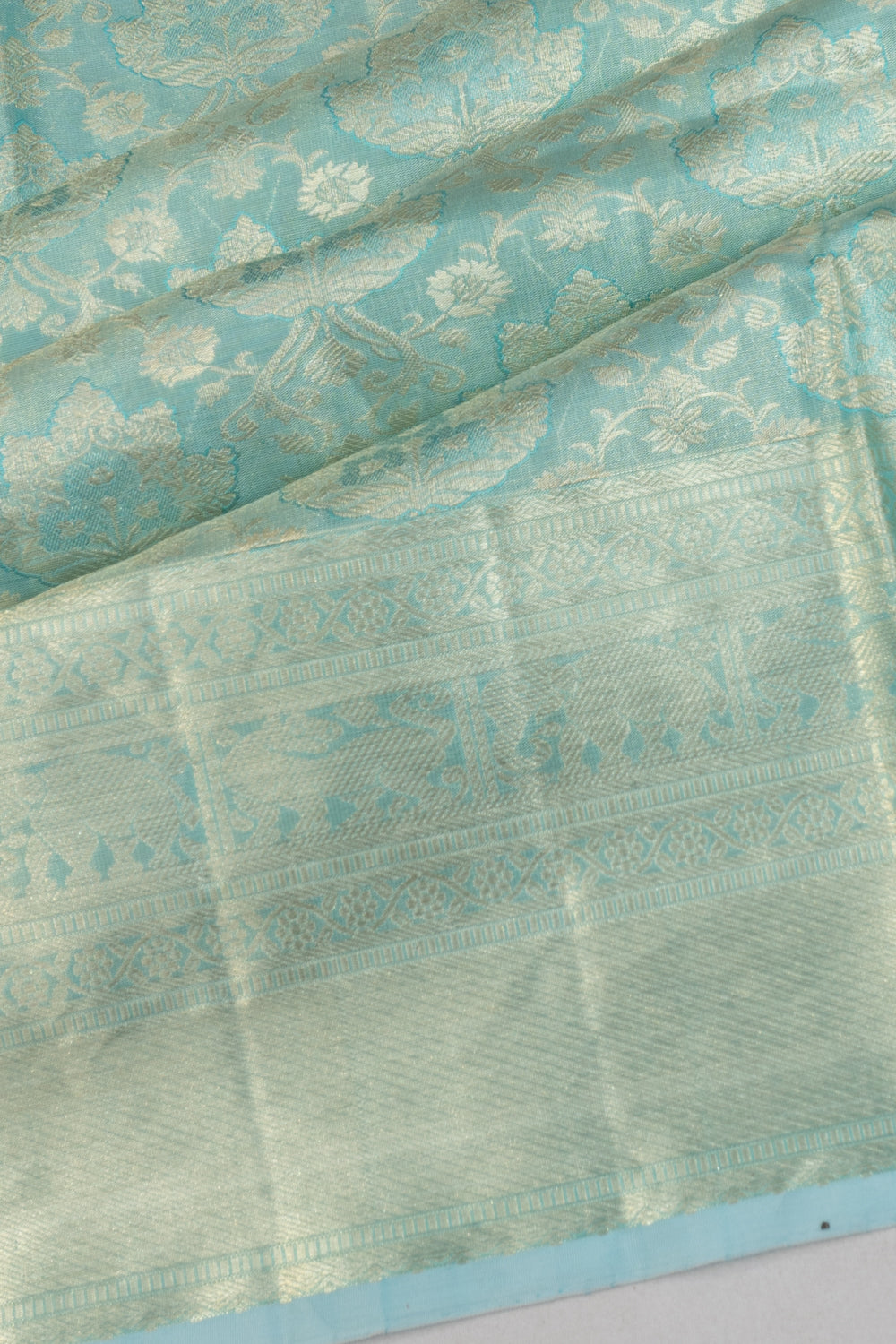 Kanchipuram Silk Tissue Brocade Sky Blue Saree