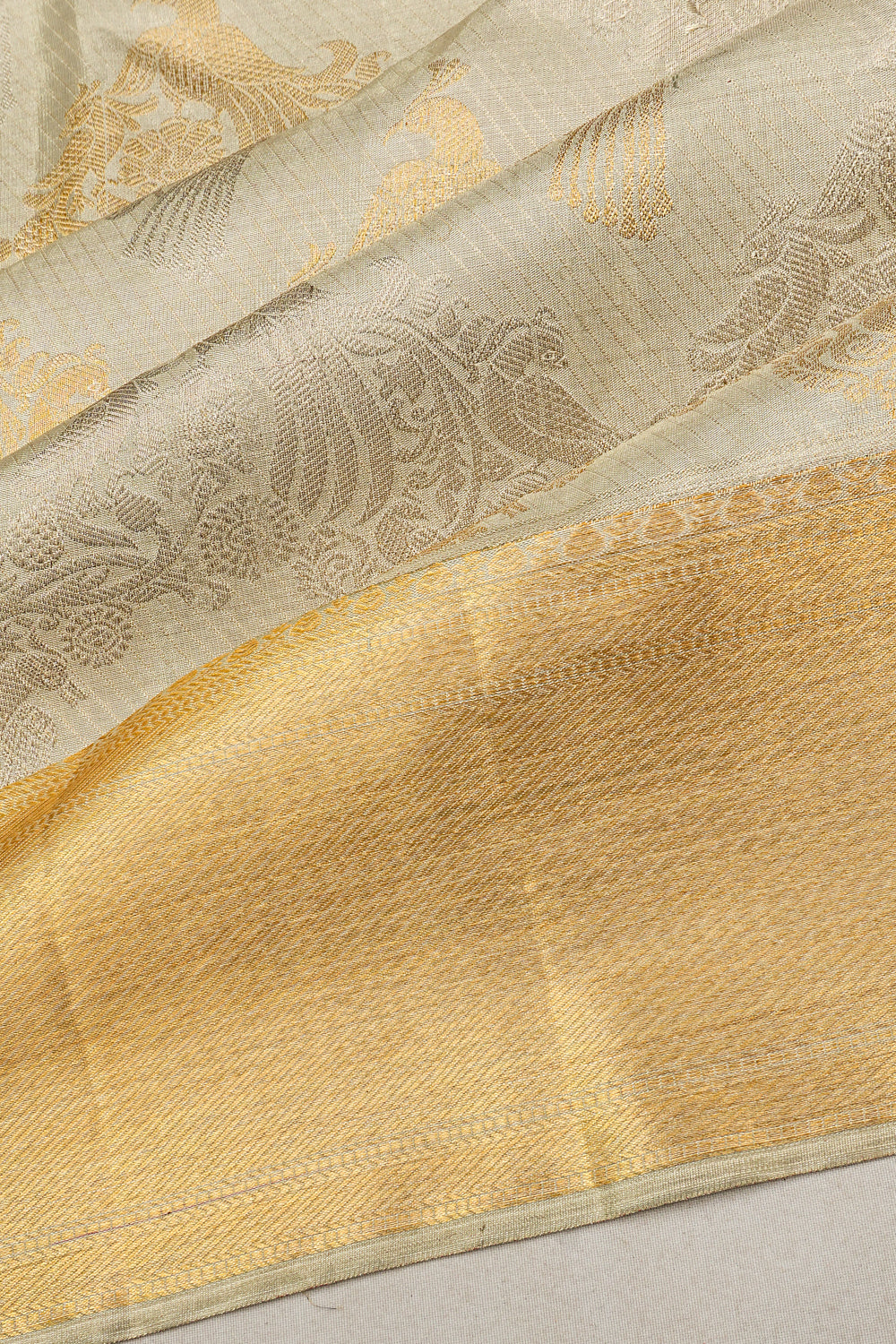 Kanchipuram Silk Tissue Jaal Silver Saree 1214980942