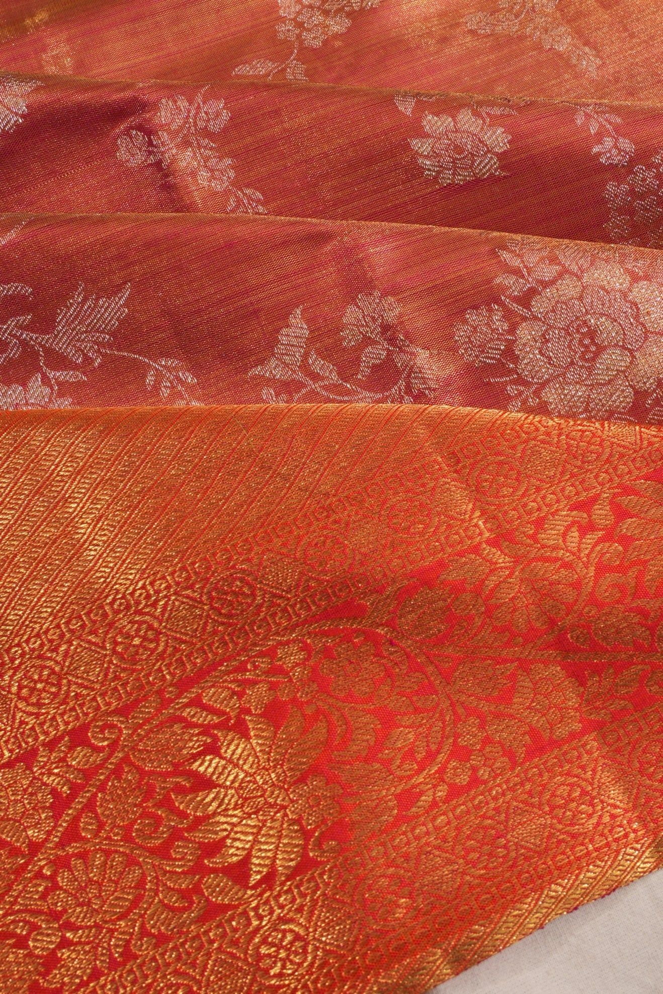 Kanchipuram Silk Tissue Jaal Red Saree
