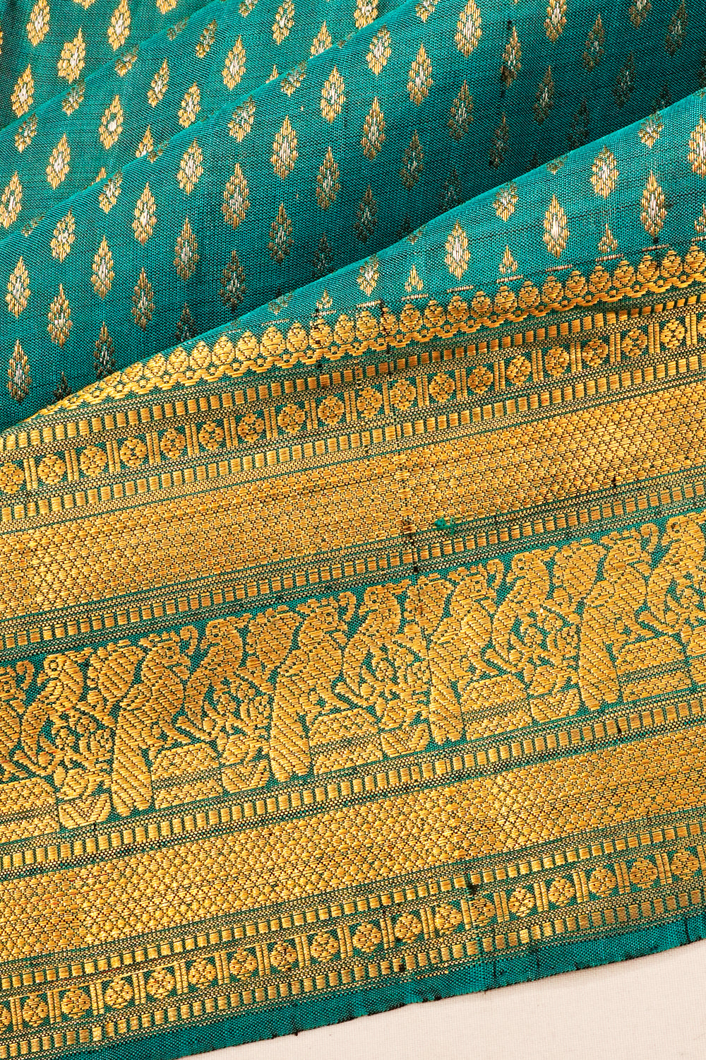 Kanchipuram Silk Brocade Teal Green Saree