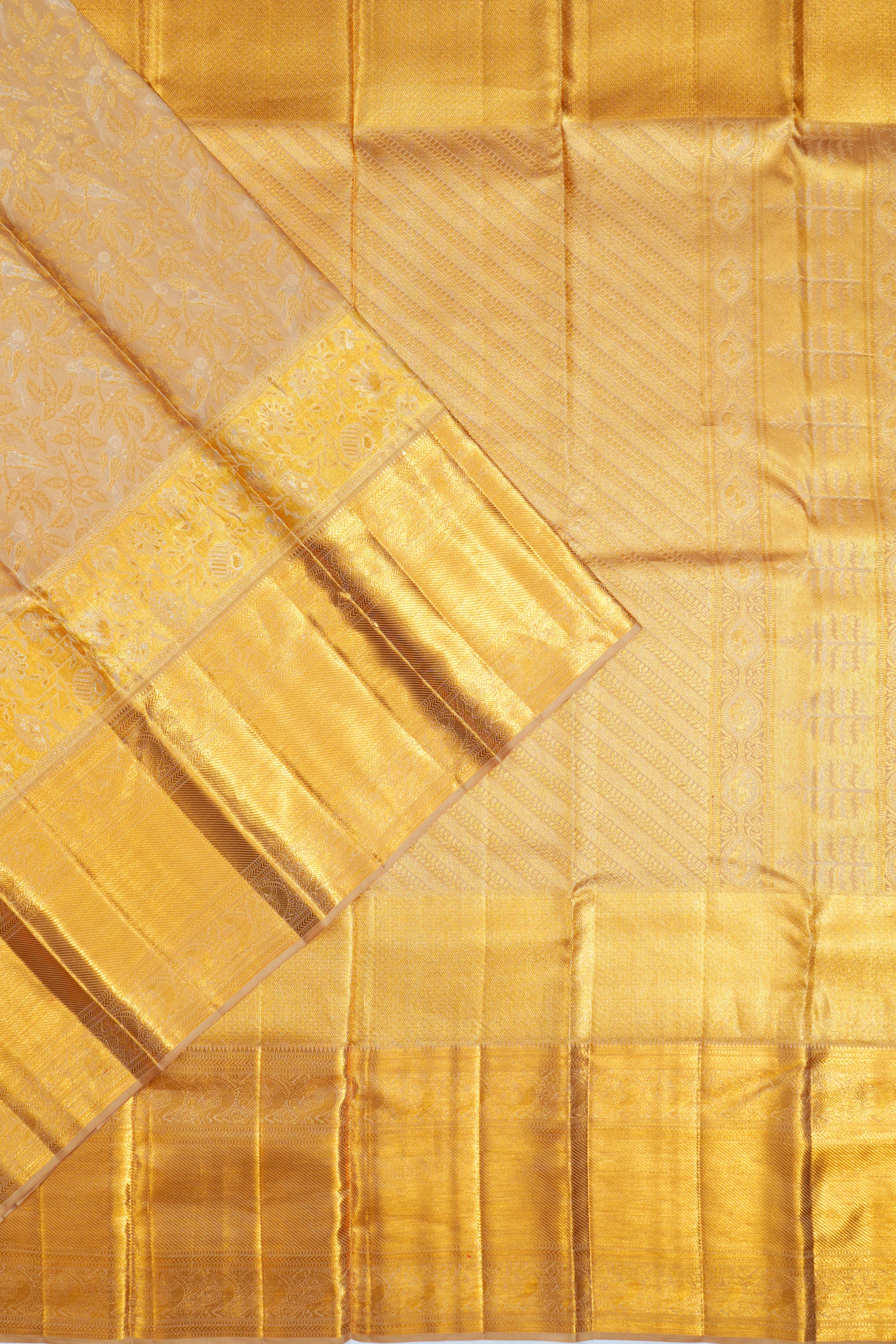 Kanchipuram Silk Brocade Cream Saree