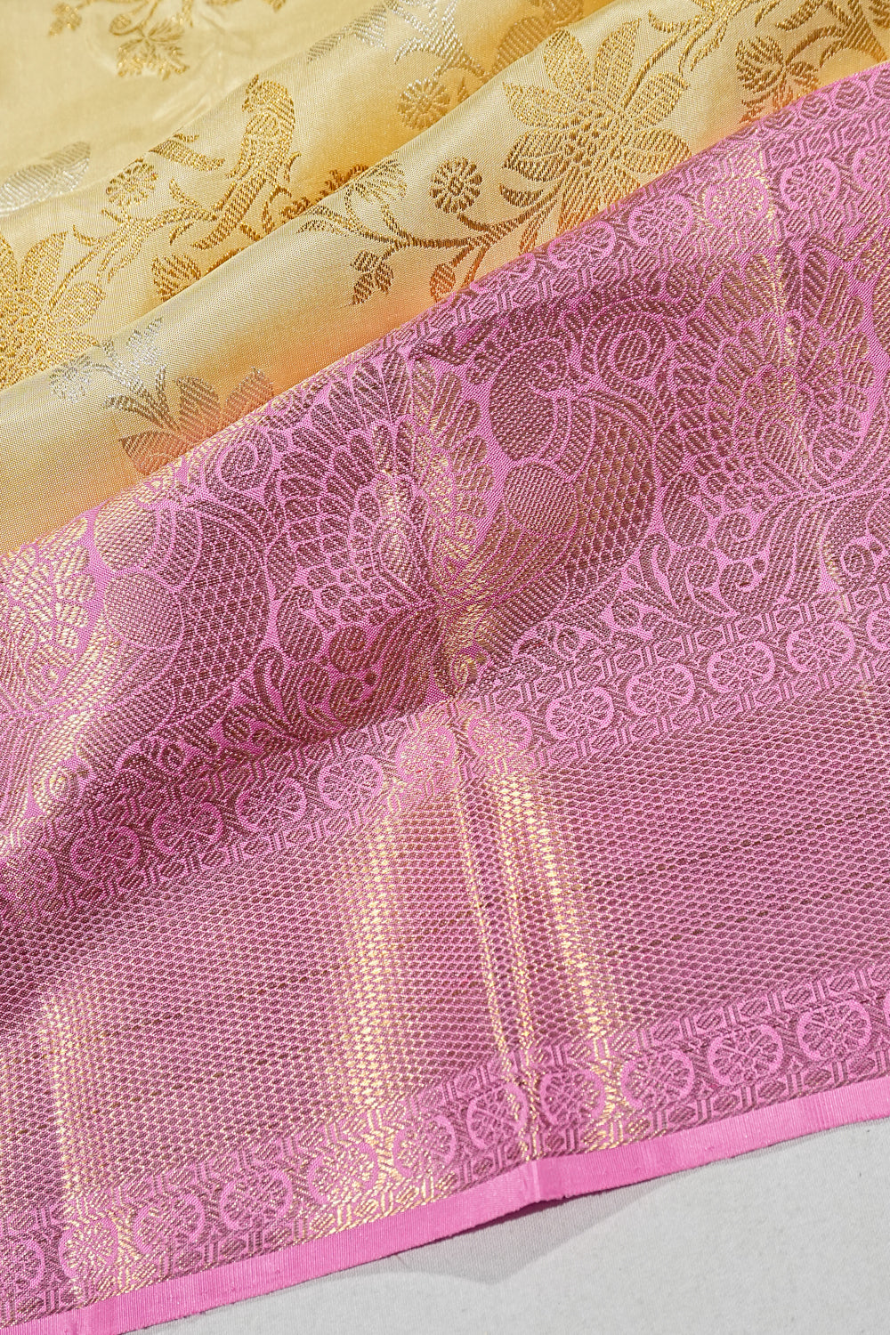 Kanchipuram Silk Jaal Cream Saree