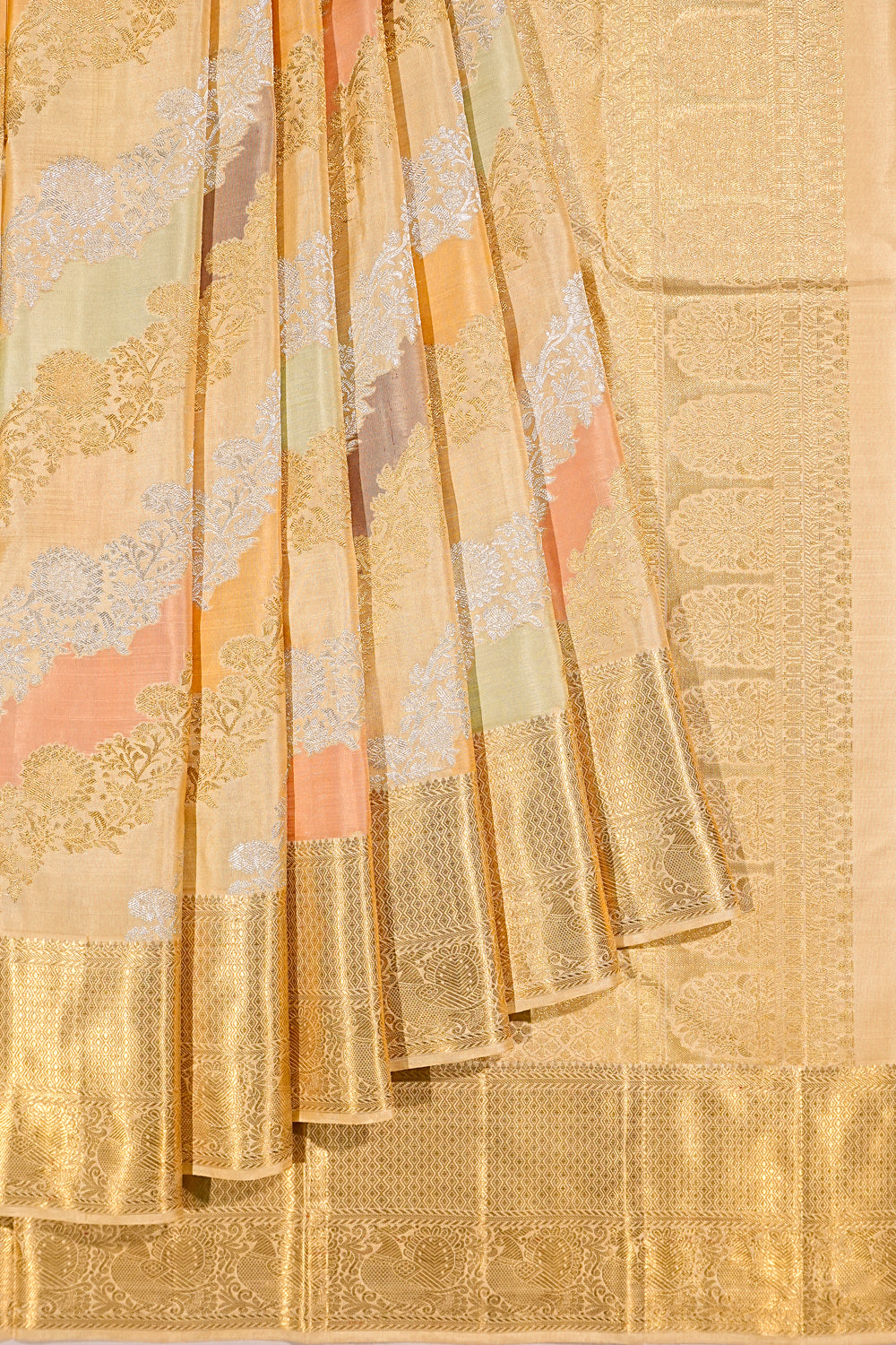 Kanchipuram Silk Jaal Rangkat Cream Saree 1214981907