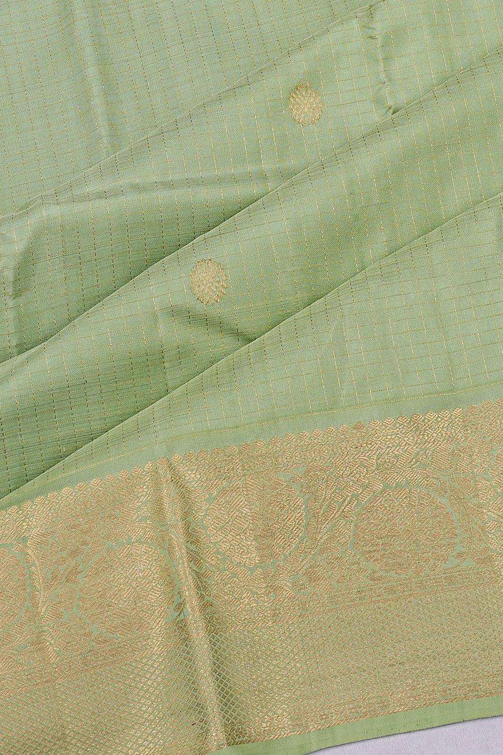 Kanchipuram Silk Checks And Butta Pista Green Saree