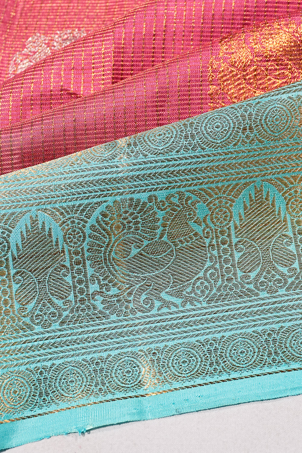 Kanchipuram Silk Checks And Butta Pink Saree