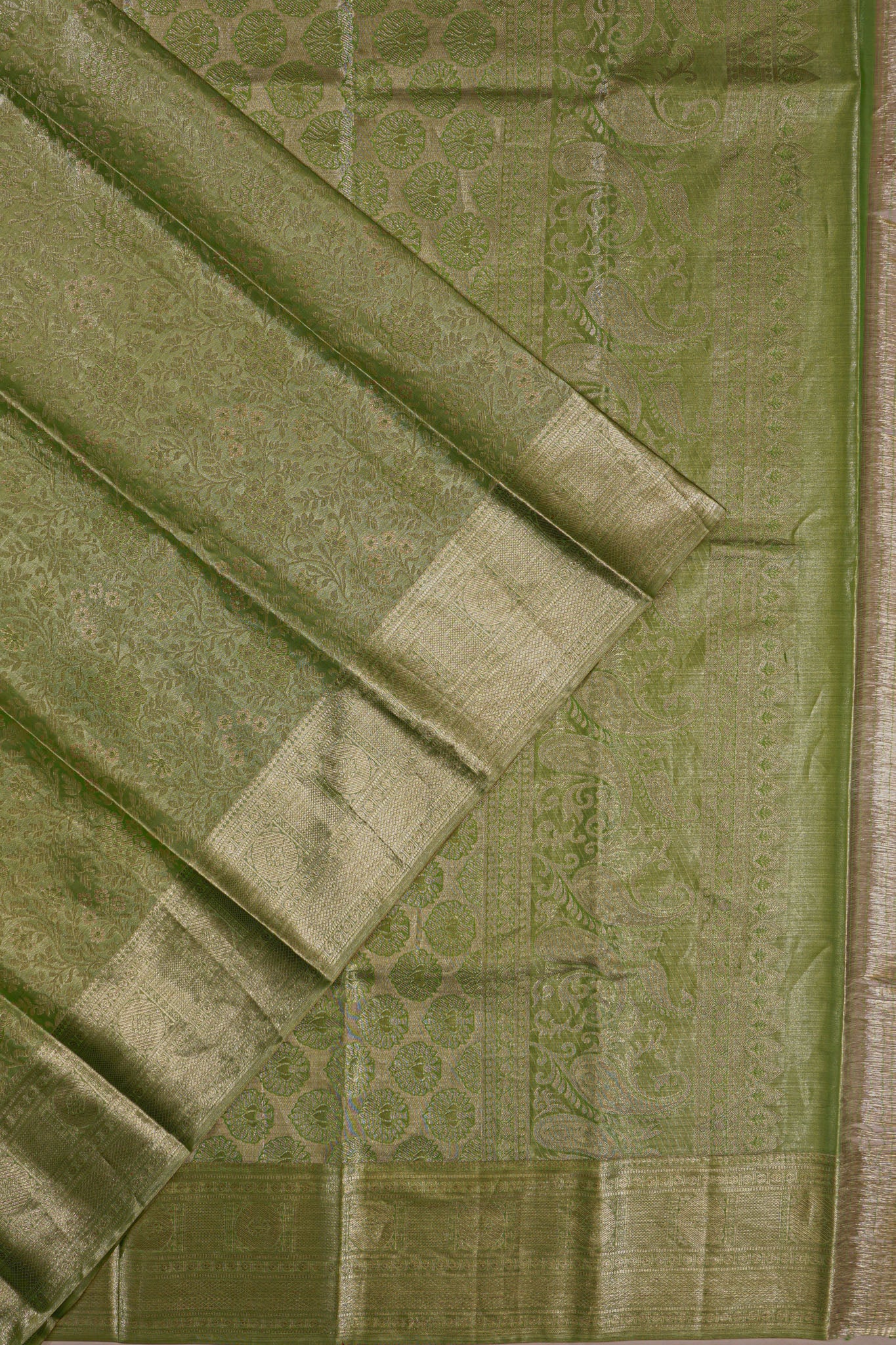 Taranga Kanchi Silk Tissue Brocade Green Saree