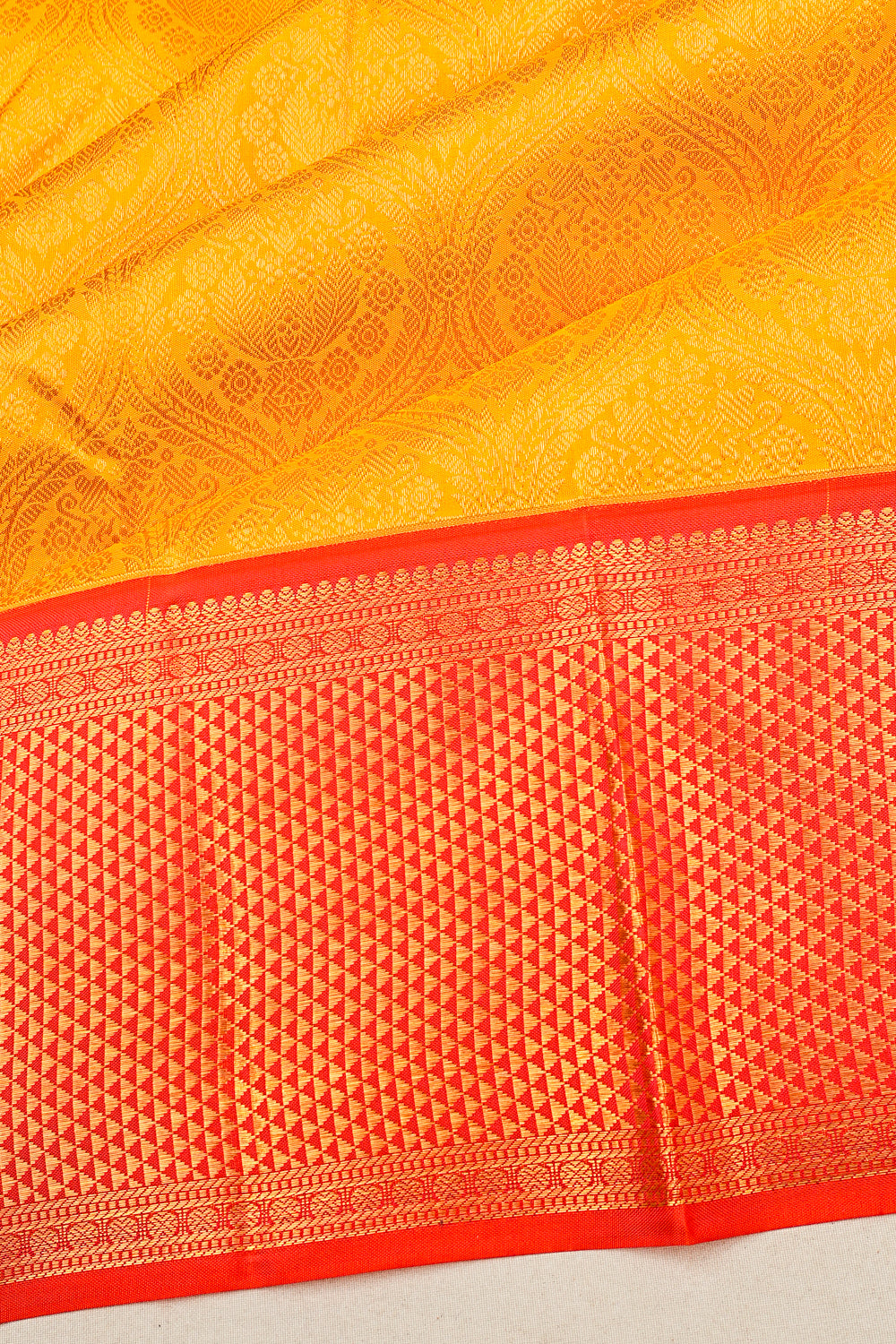 Kanchipuram Silk Brocade Yellow Saree