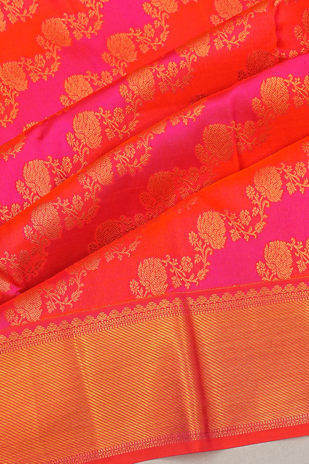 Kanchipuram Silk Jaal Pink And Orange Saree