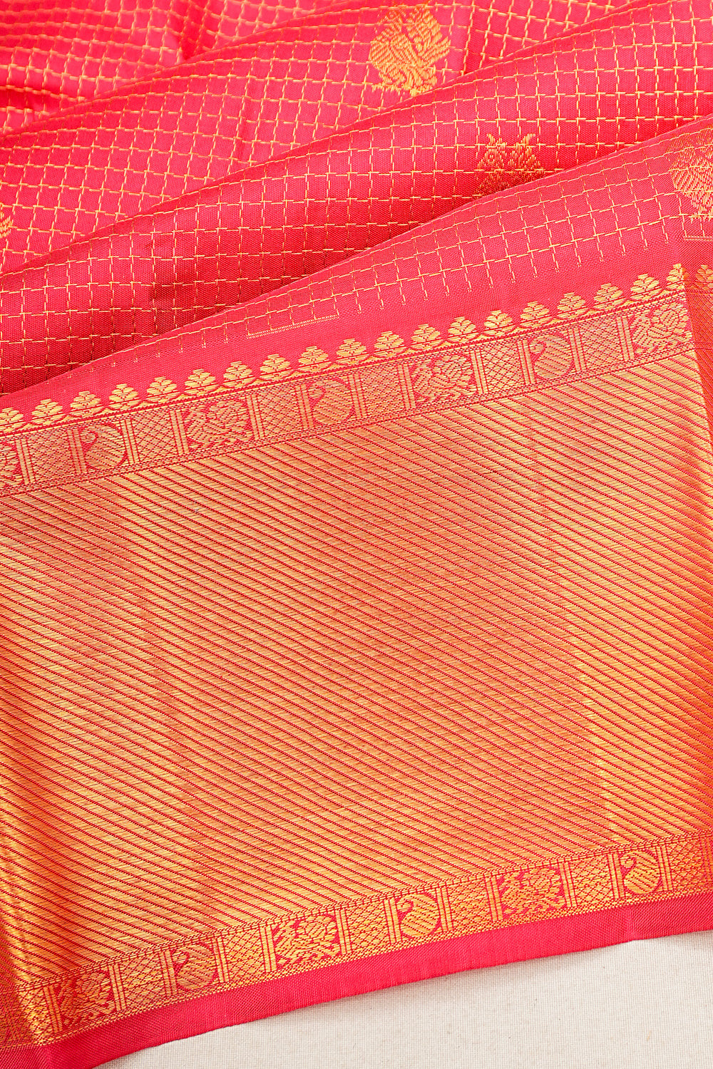 Kanchipuram Silk Checks And Butta Pink Saree