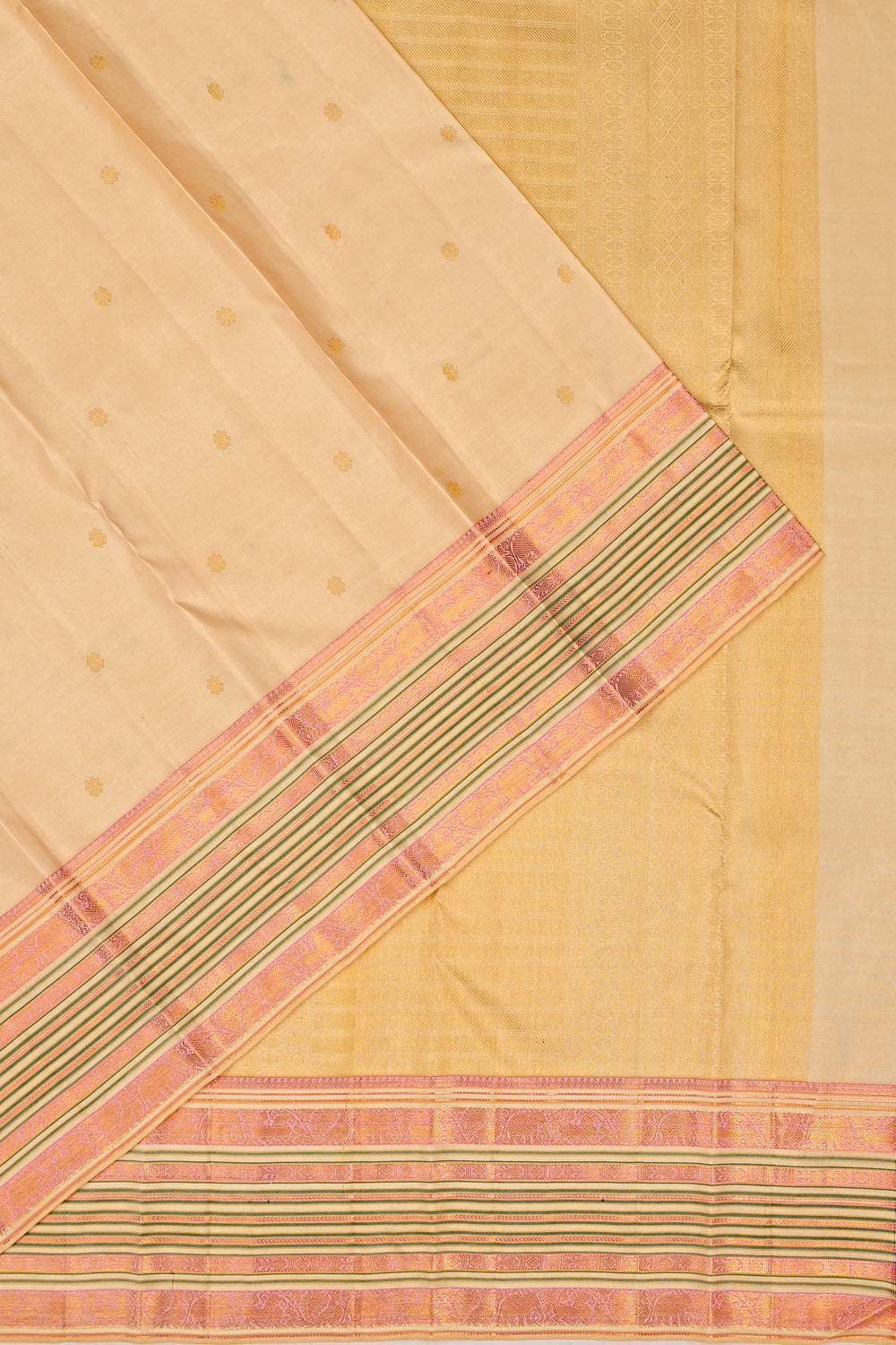 Kanchipuram Silk Butta Beige Saree 1214987215