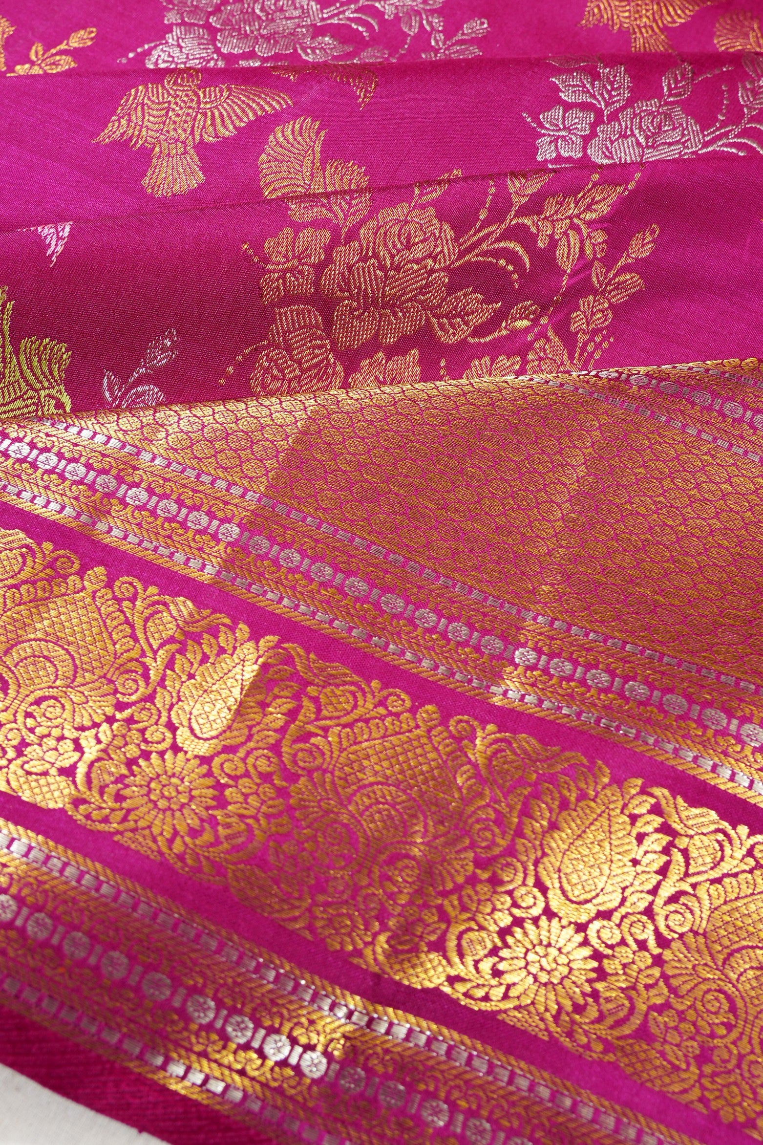 Kanchipuram Silk Jaal Rani Pink Saree