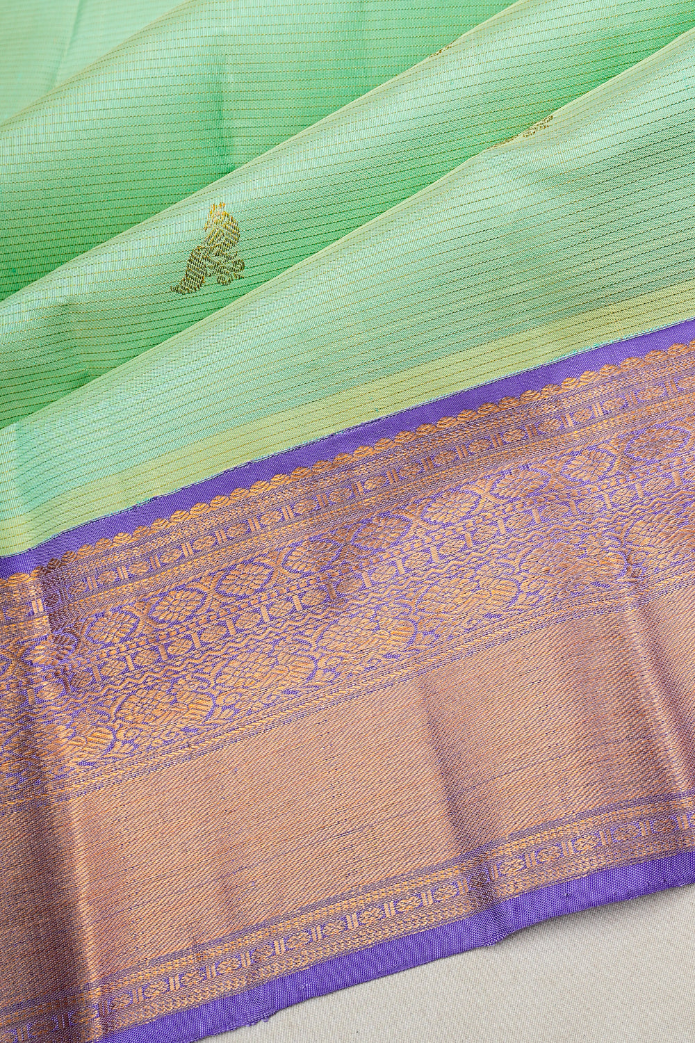 Kanchipuram Silk Horizontal Lines Sea Green Saree