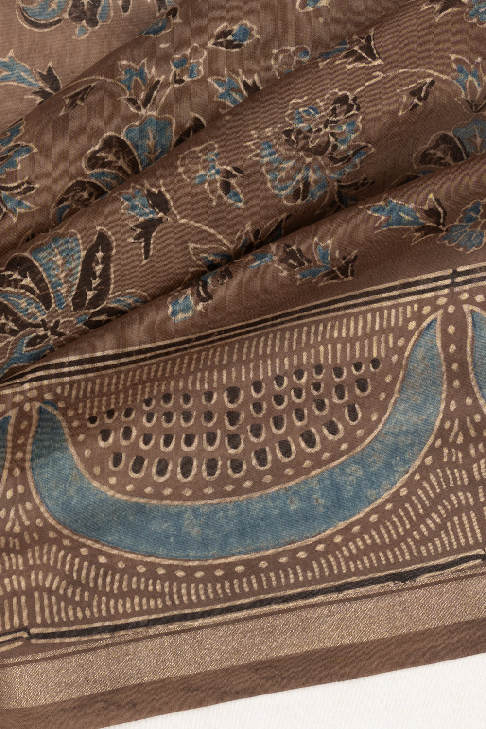 Chanderi Cotton Ajrak Printed Brown Saree