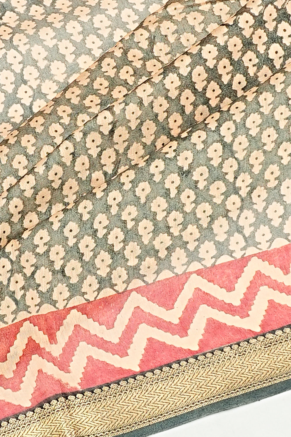 Chanderi Cotton Batik Printed Grey Saree