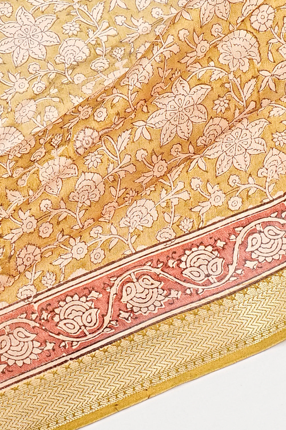 Chanderi Cotton Floral Printed Green Saree