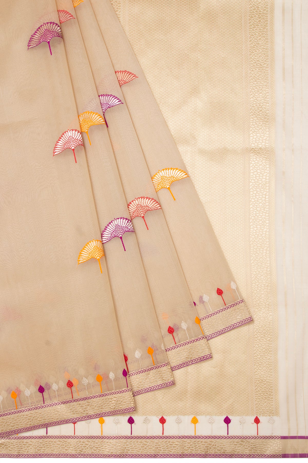 Banarasi Kora Organza Butta Cream Saree 1215000002