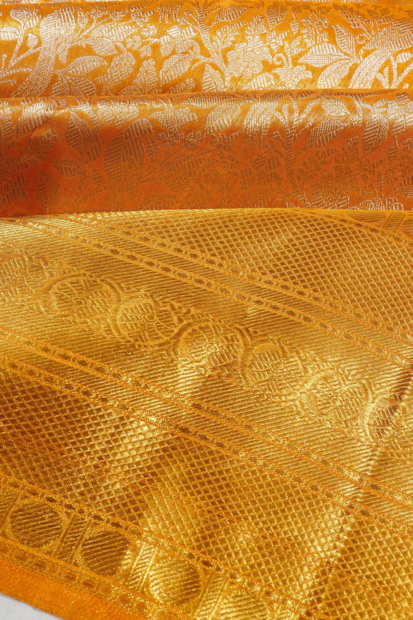 Kanchipuram Silk Tissue Brocade Yellow Saree