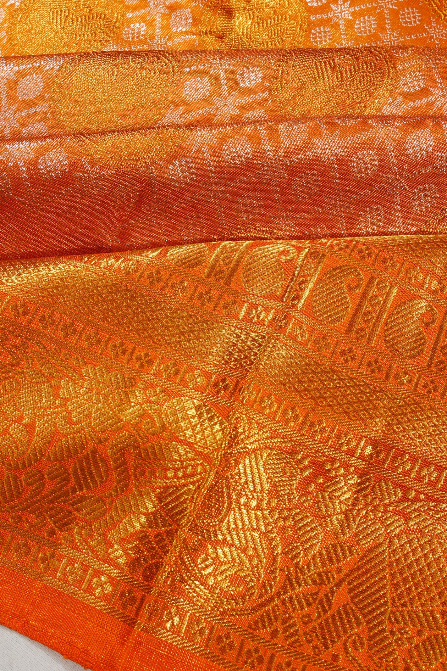 Kanchipuram Silk Tissue Brocade Orange Saree
