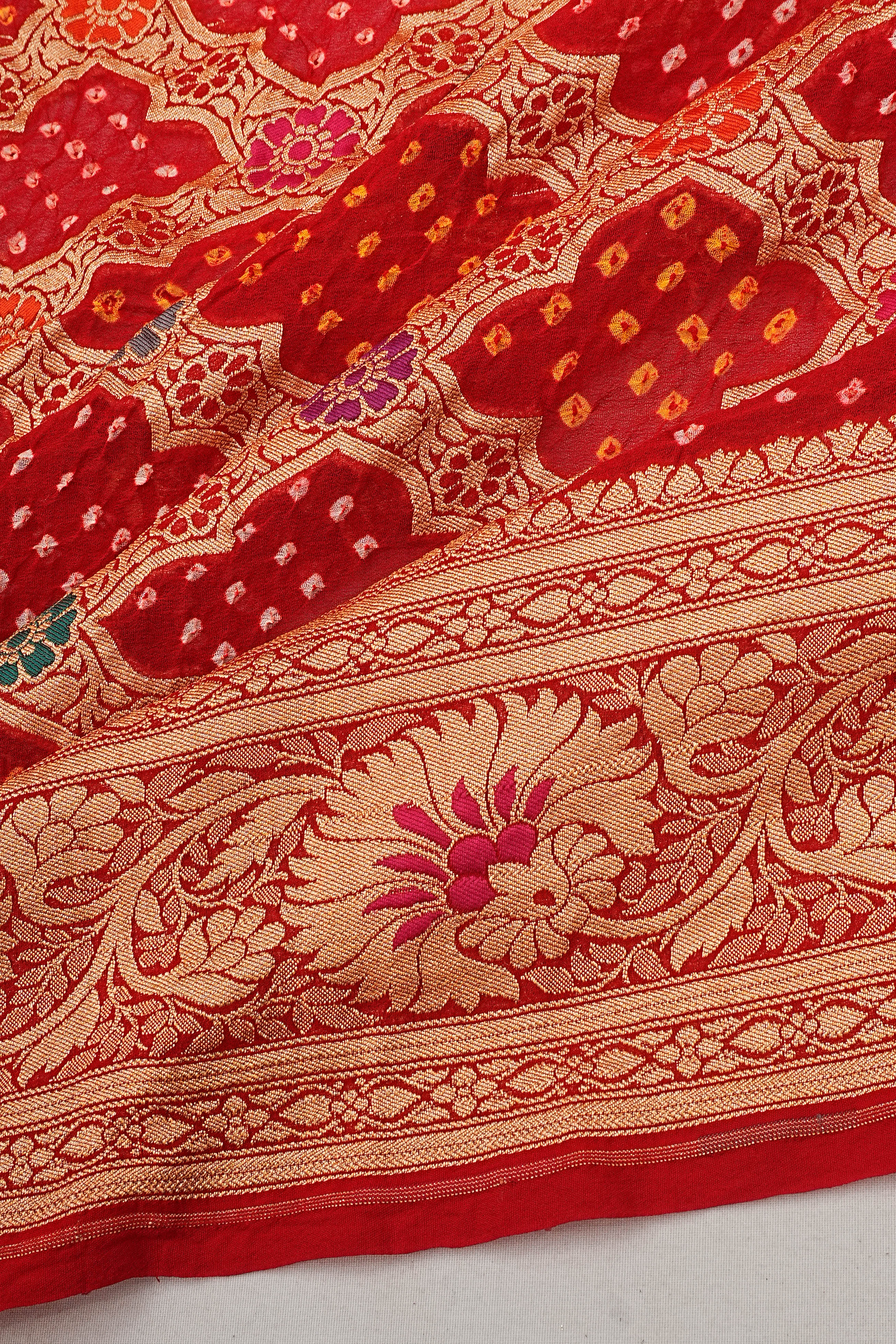 Banarasi Georgette Bandhani Brocade Red Saree