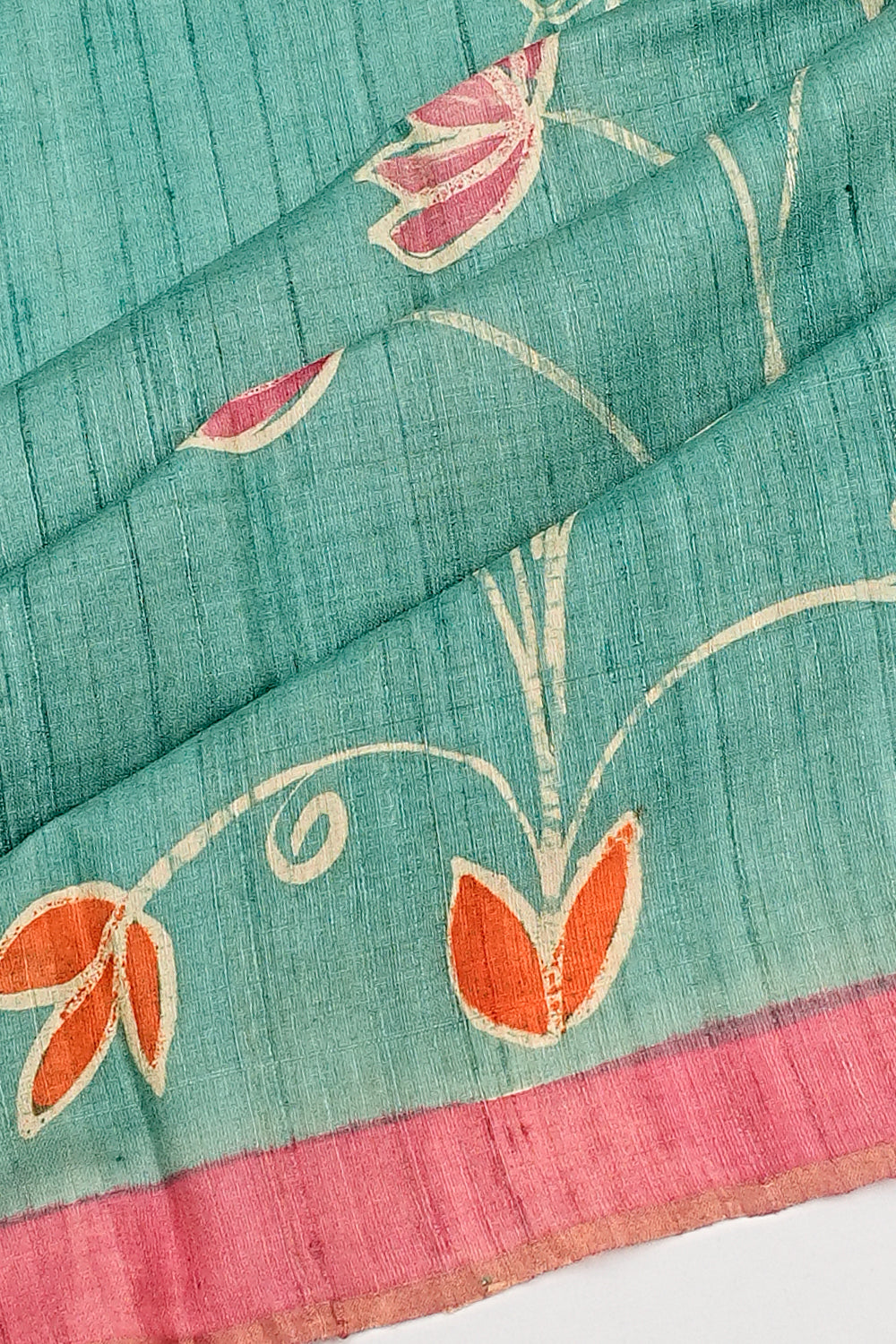 Tussar Floral Printed Aqua Blue Saree