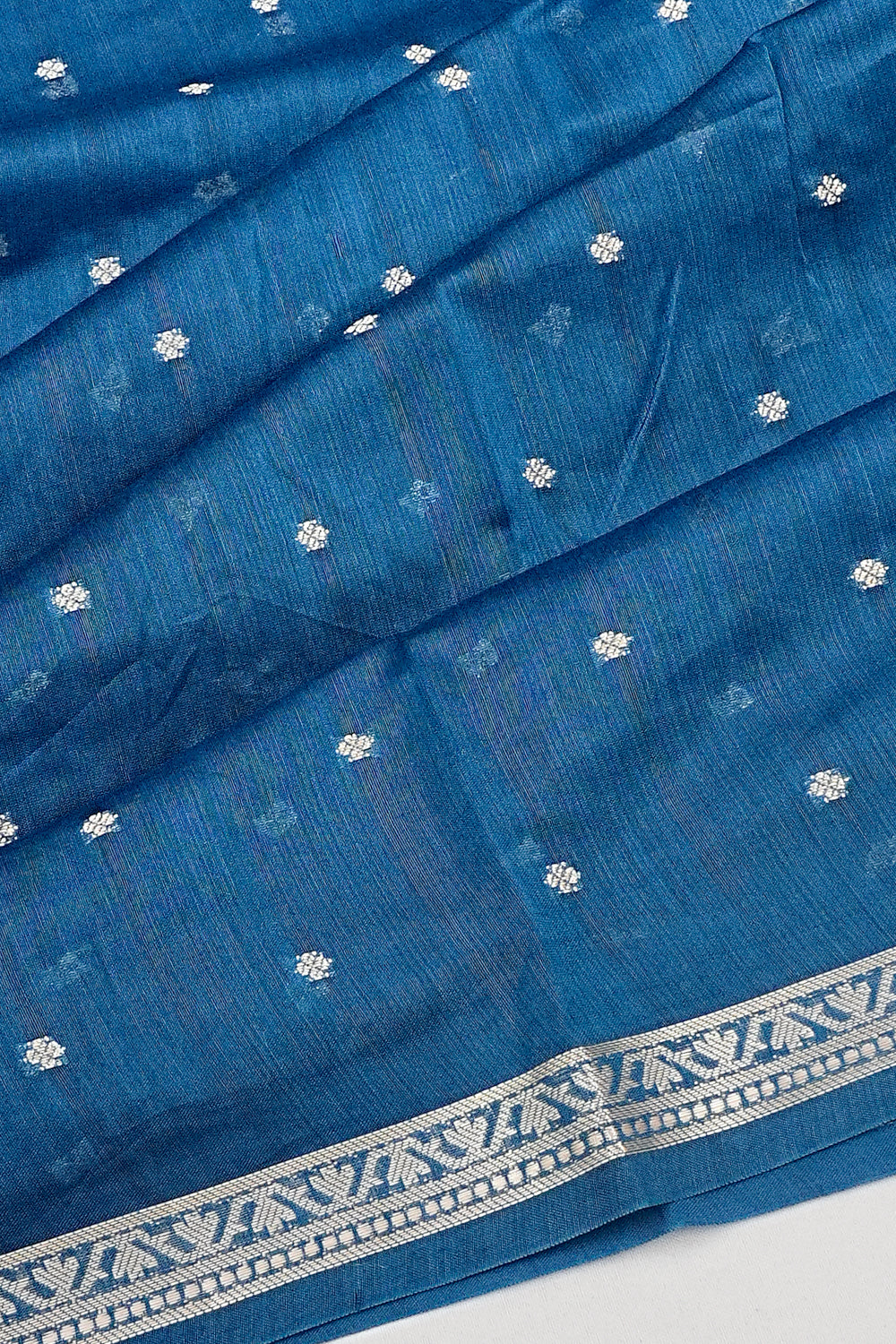 Chanderi Cotton Butta Blue Saree 1215002640