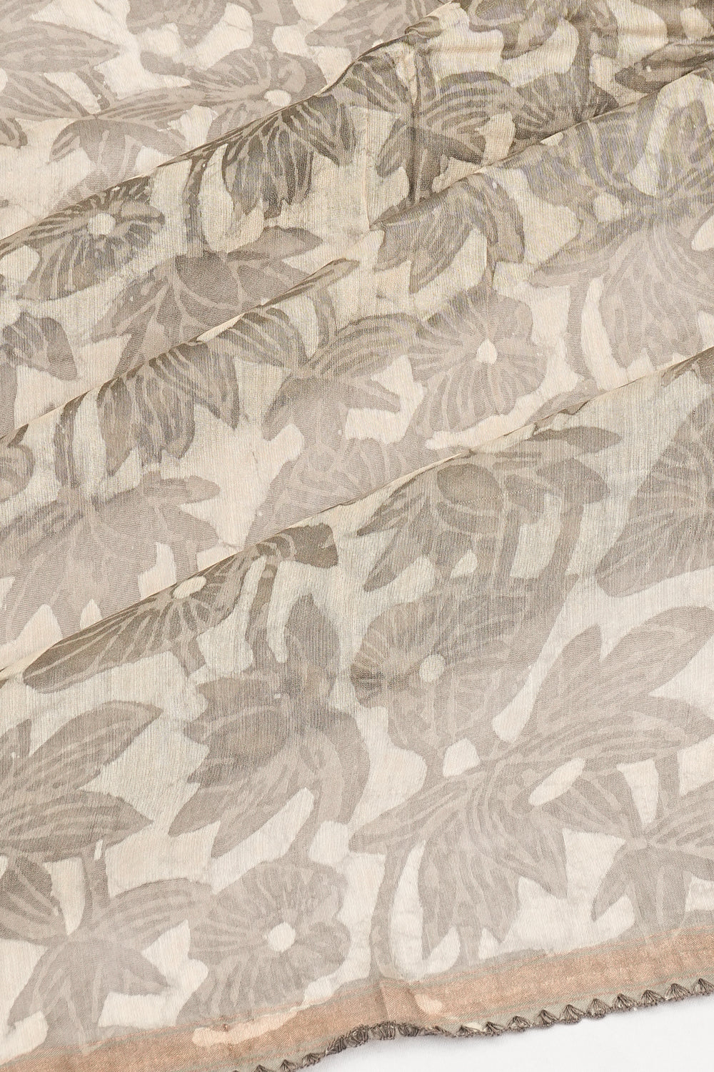 Chanderi Cotton Batik Printed Grey And White Saree