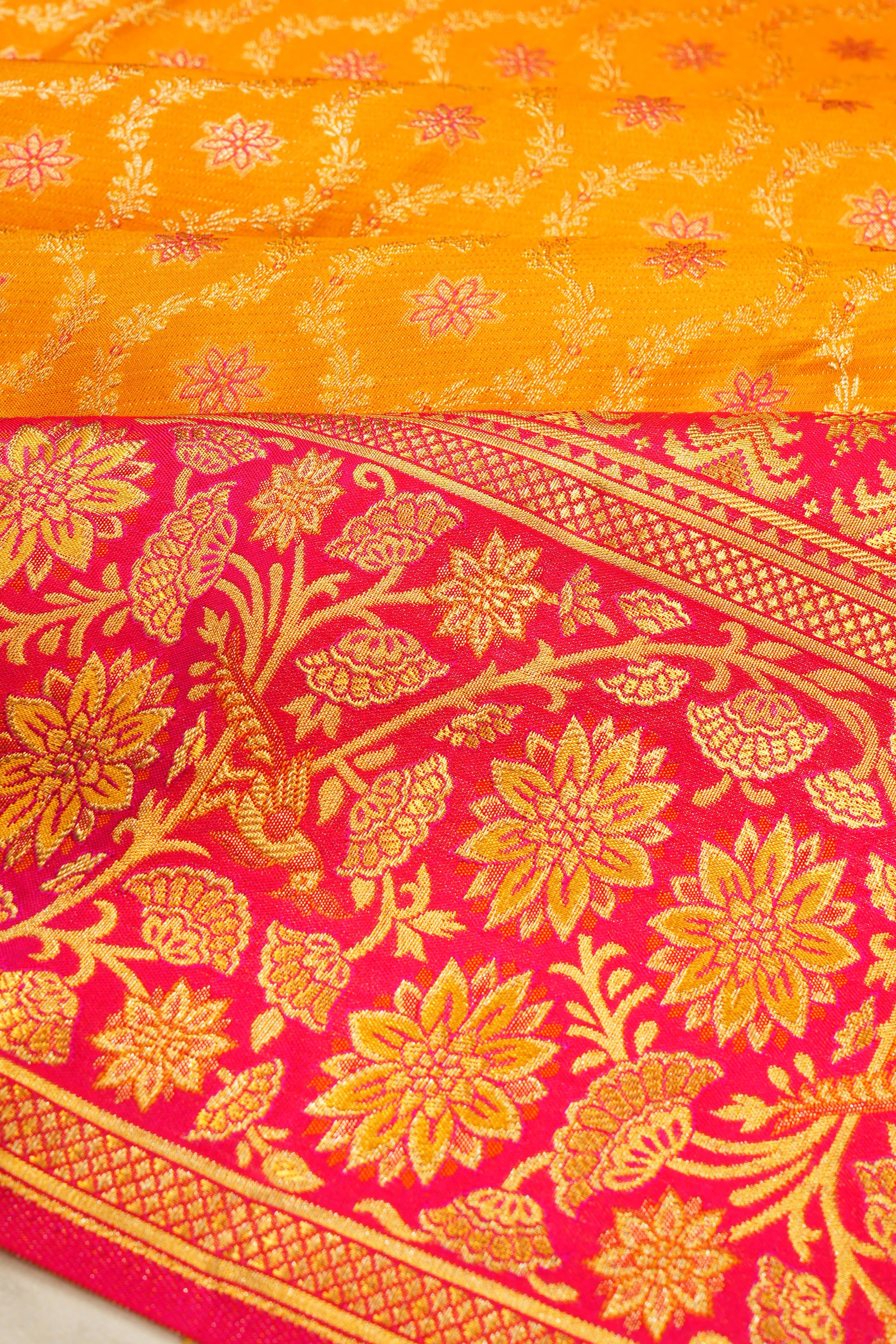 Kanchipuram Silk Brocade Mustard Yellow Saree