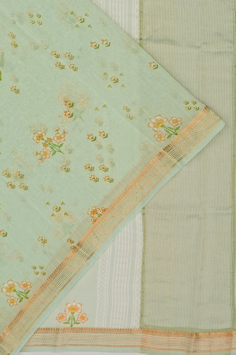 Chanderi Cotton Floral Printed Sea Green Saree 1215005686