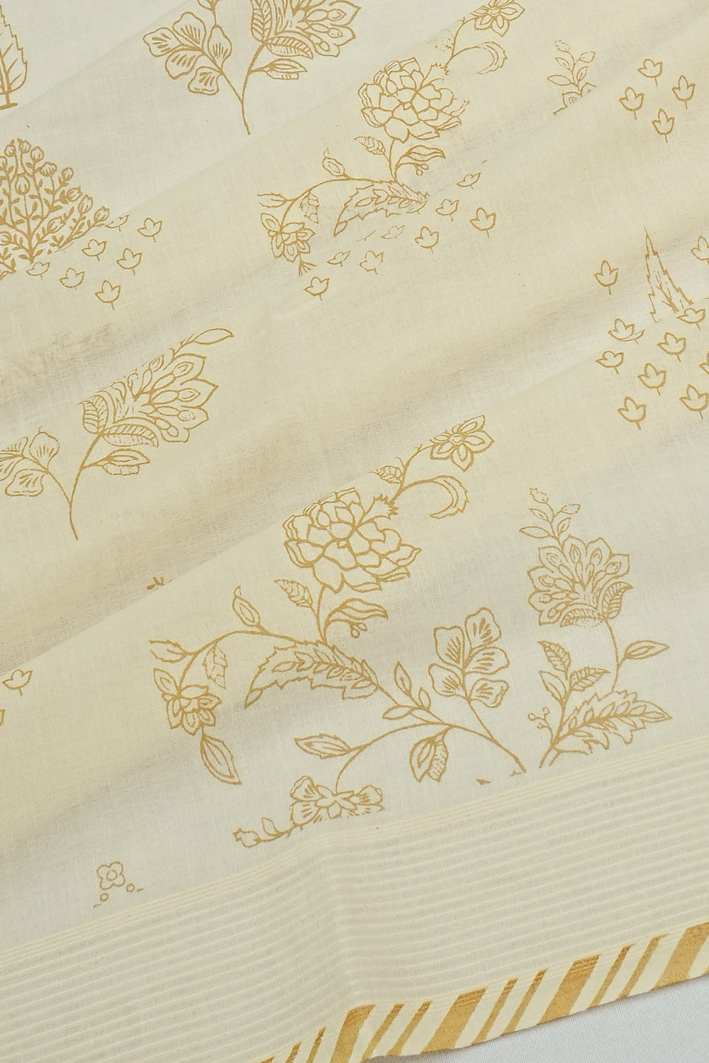 Chanderi Cotton Floral Printed White Saree