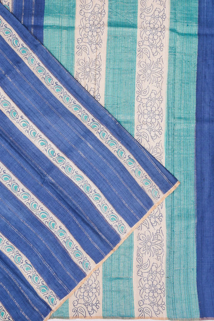 Kankatala Tussar Vertical Lines Sky Blue Saree g2