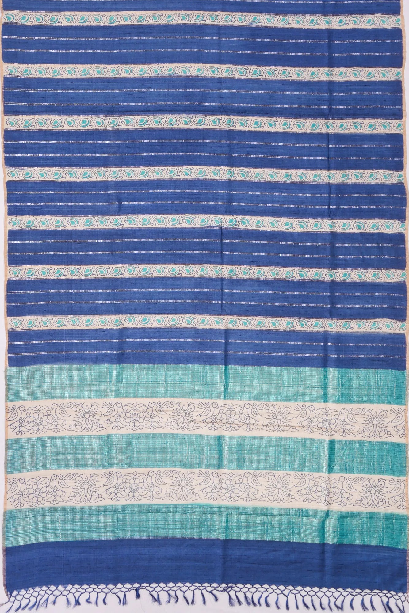Kankatala Tussar Vertical Lines Sky Blue Saree g2