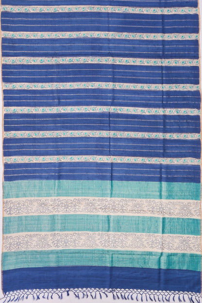 Kankatala Tussar Vertical Lines Sky Blue Saree g2