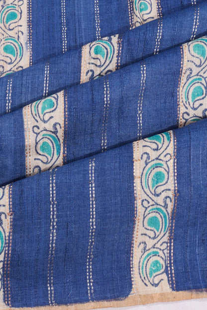 Kankatala Tussar Vertical Lines Sky Blue Saree g2