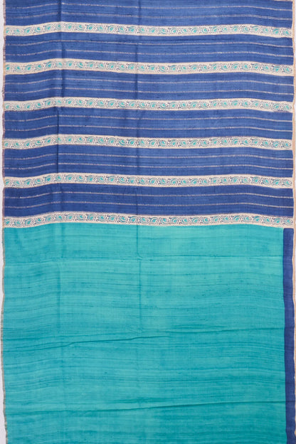 Kankatala Tussar Vertical Lines Sky Blue Saree g2