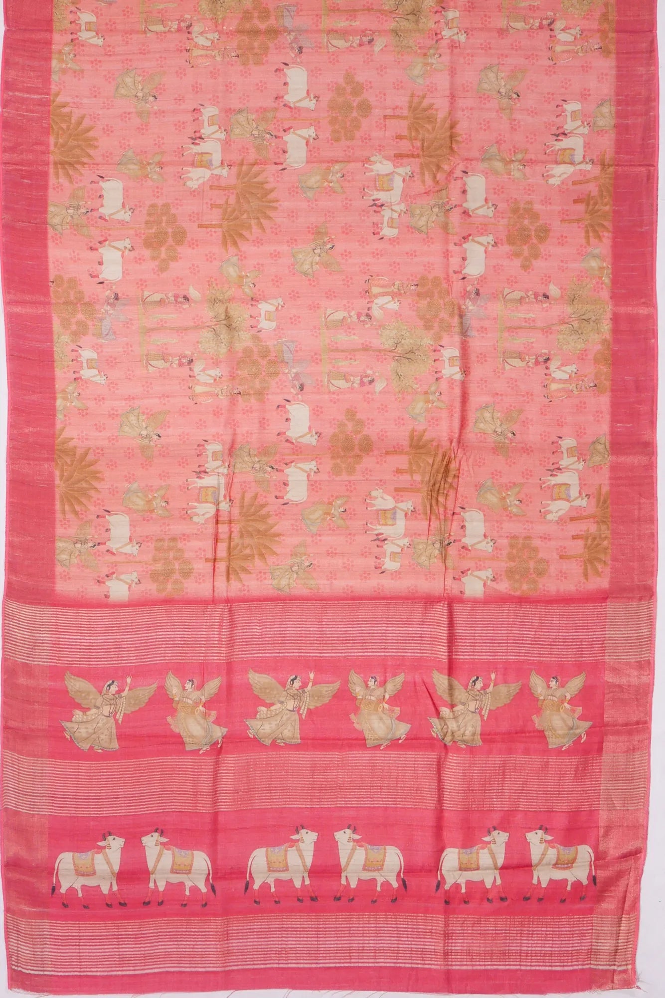Kankatala Tussar Pichwai Printed Baby Pink Saree g2