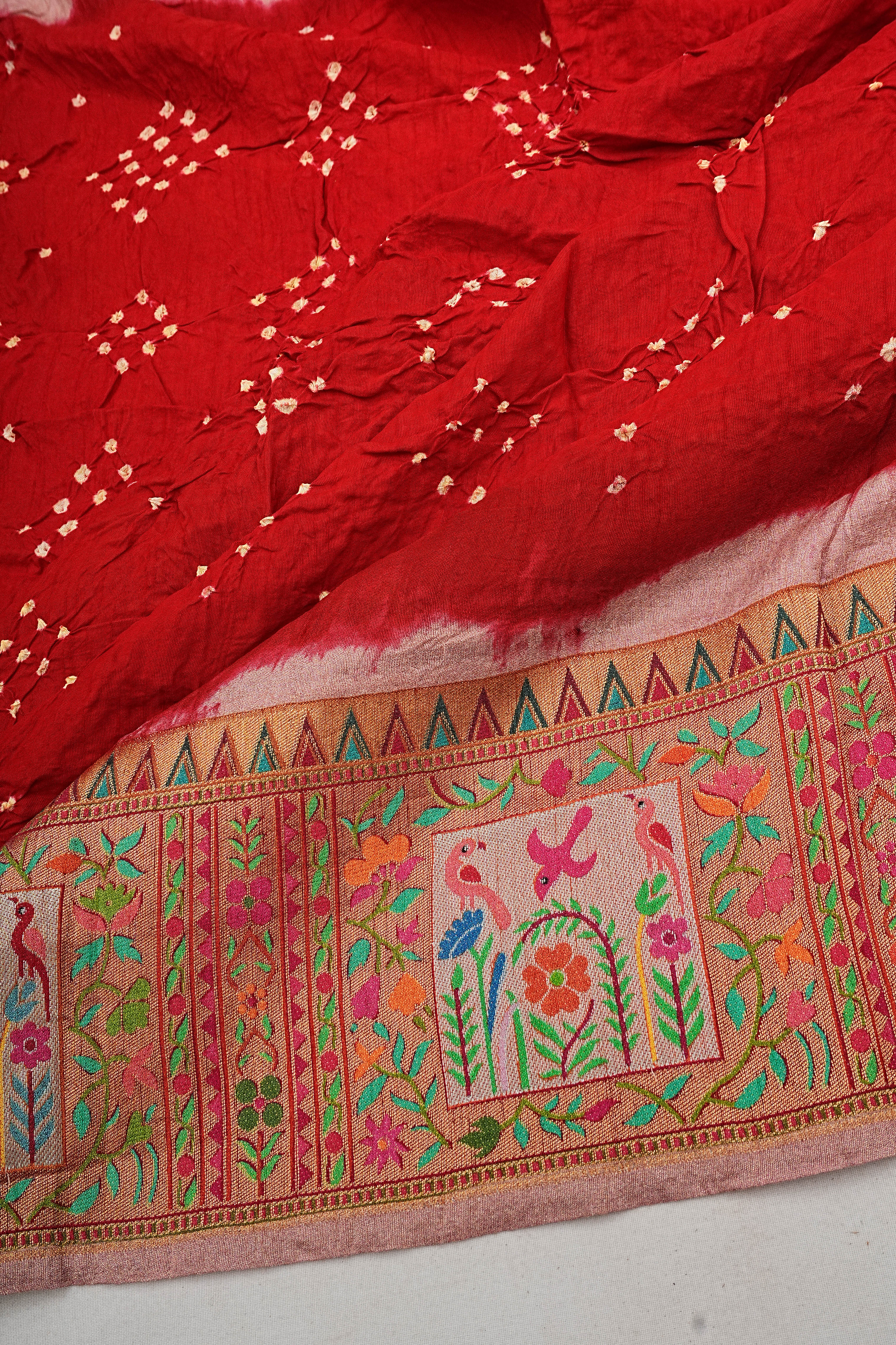 Banarasi Silk Bandhani Red Saree 1215006910