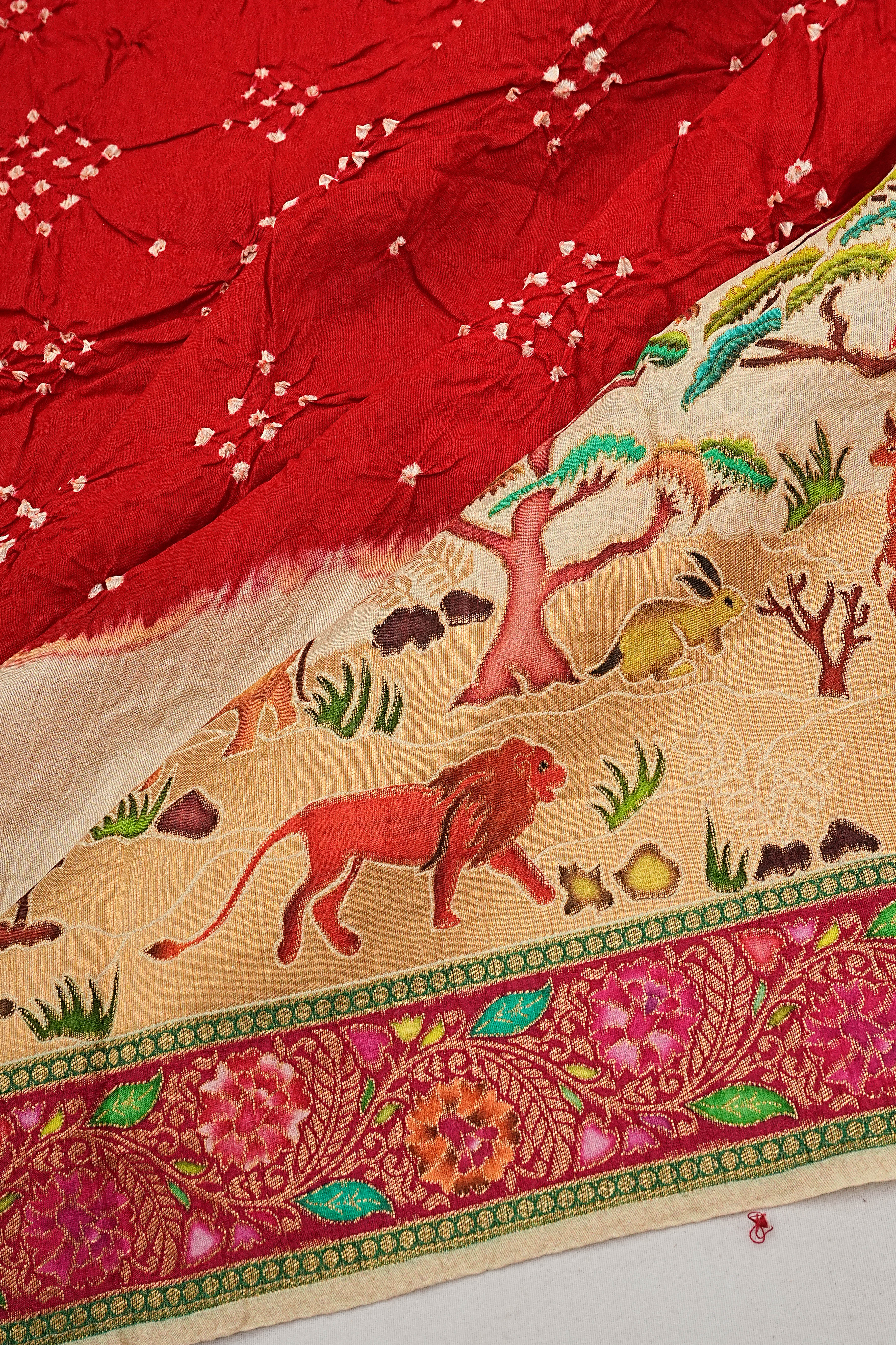 Banarasi Silk Bandhani Red Saree 1215006918