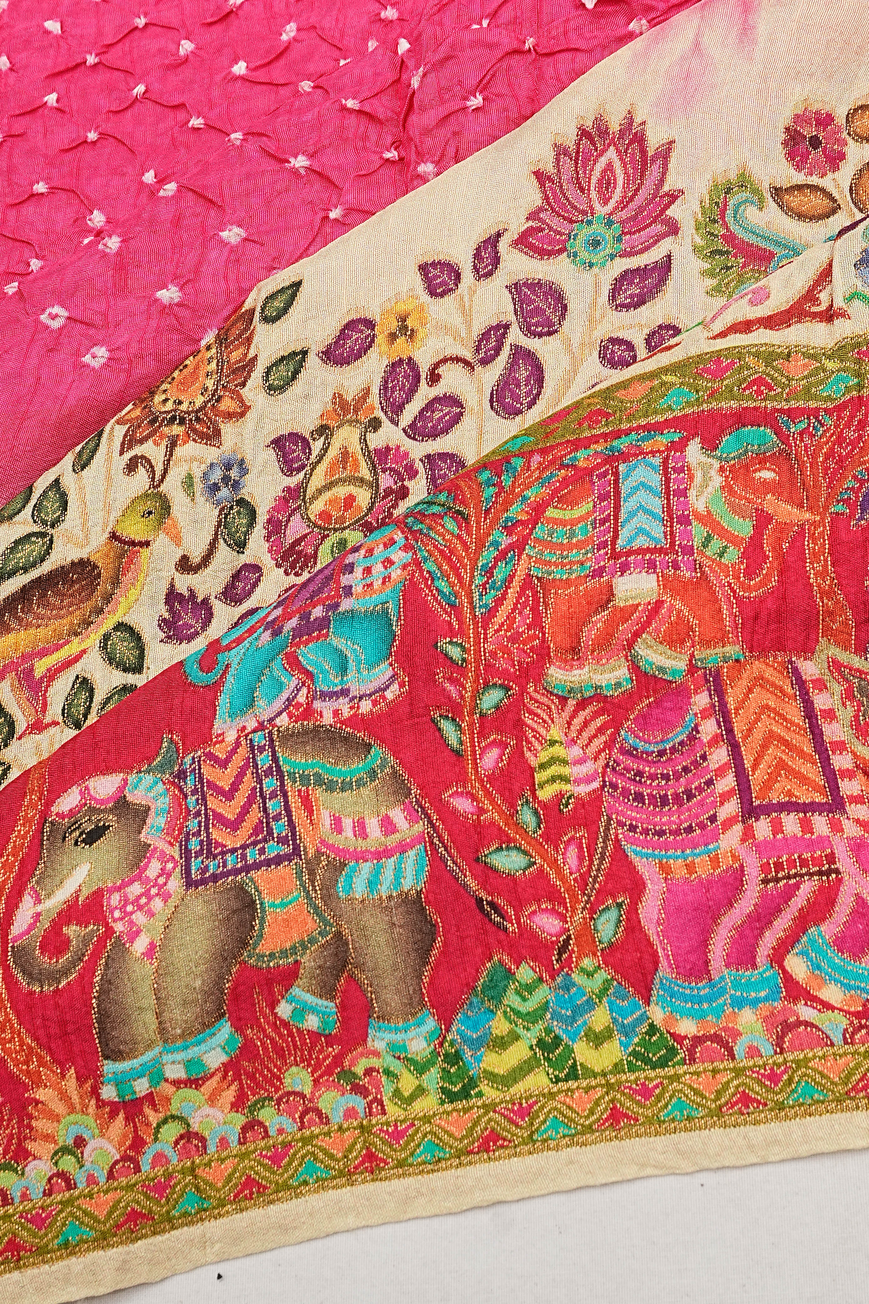 Banarasi Silk Bandhani Pink Saree