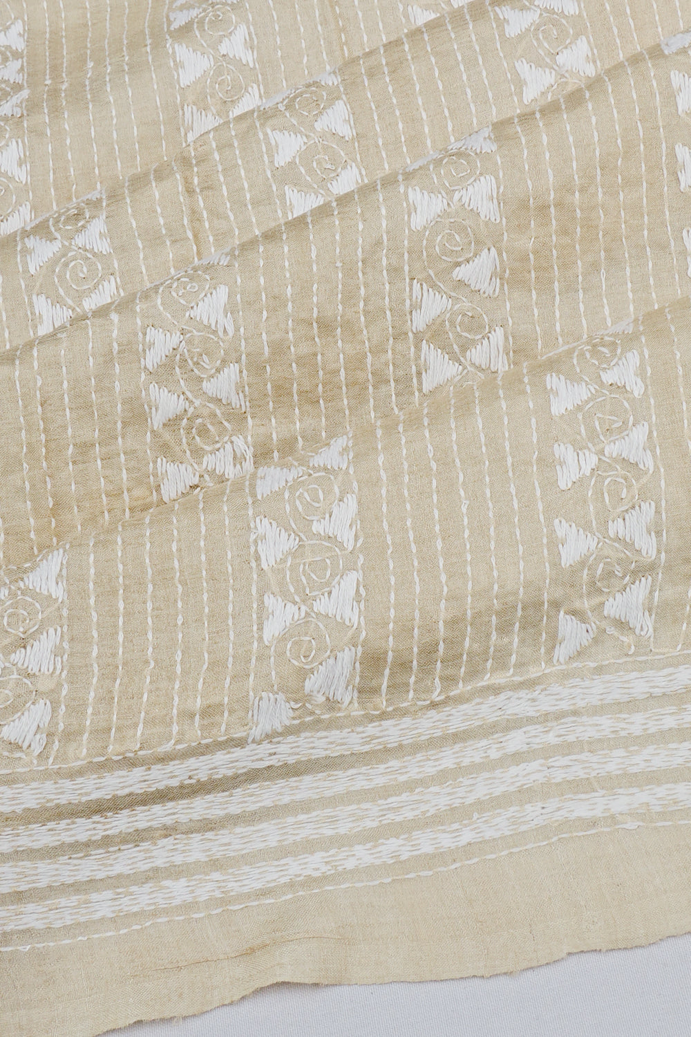 Tussar Kantha Embroidery Biege Saree